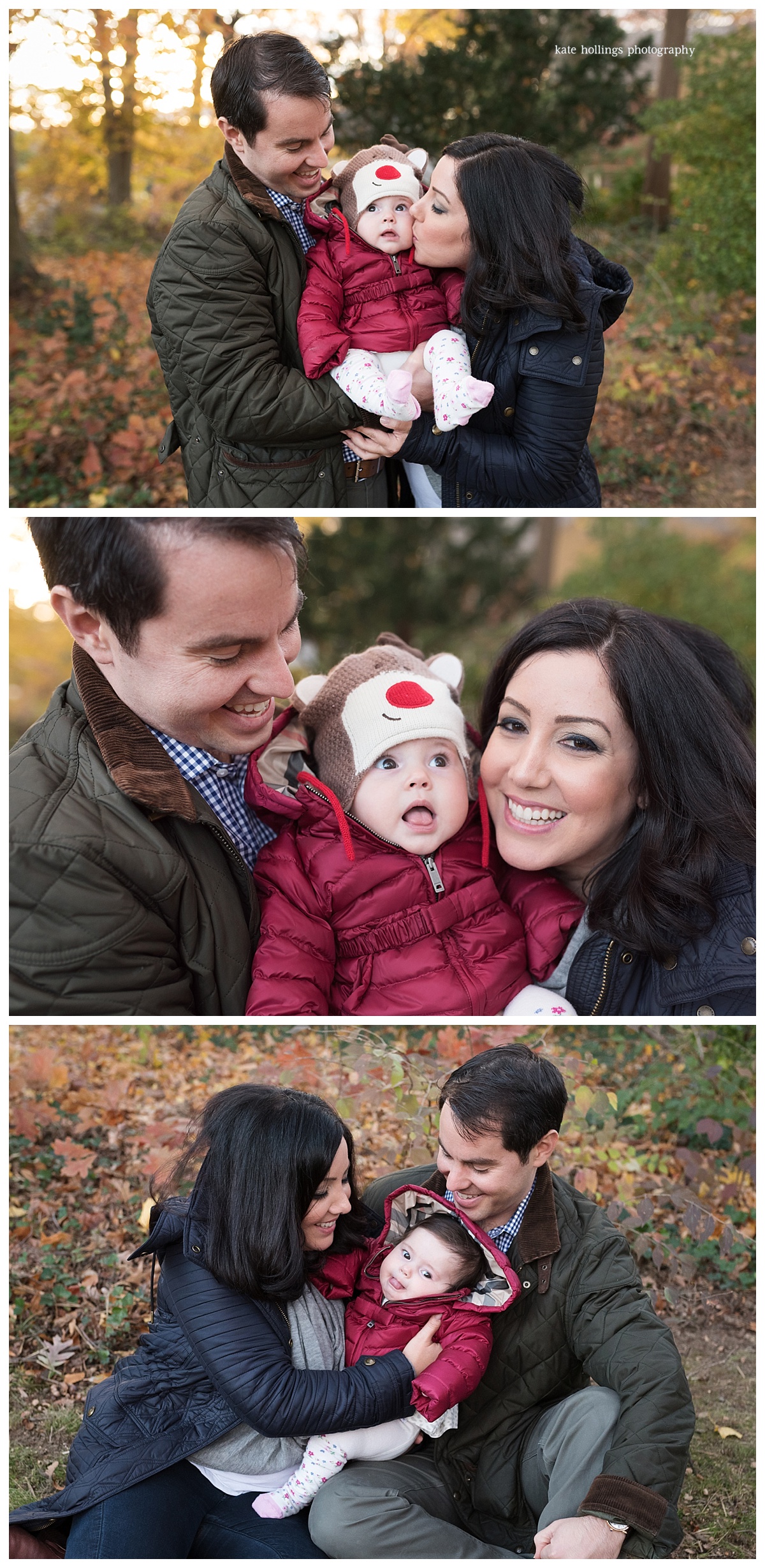 Family photos in fall jackets for holiday cards