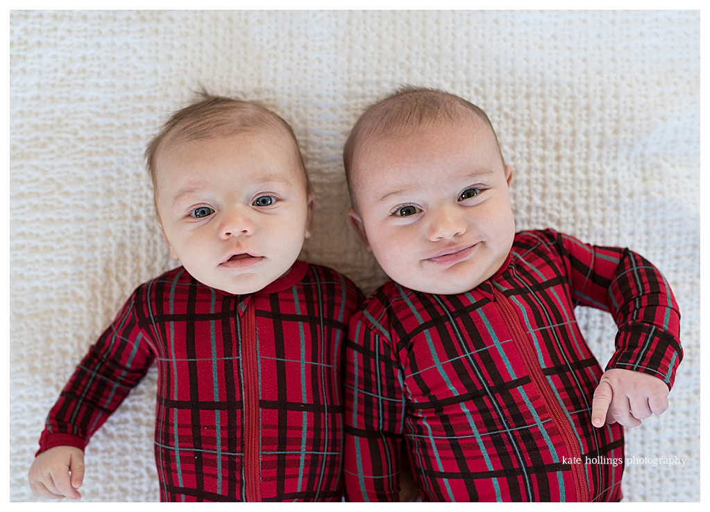 Babies in holiday plaid