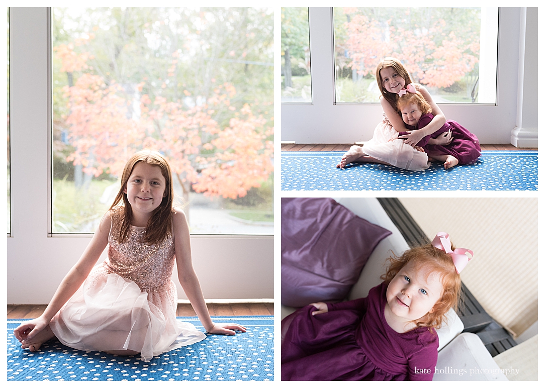 Daughters' portraits on sun porch
