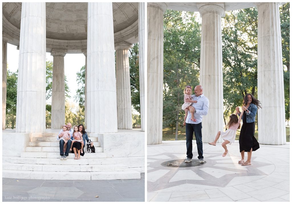 Family takes fall photos at DC War Memorial