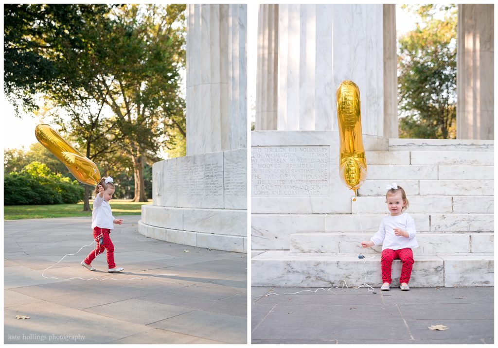 Girl carries balloon to birthday photo session