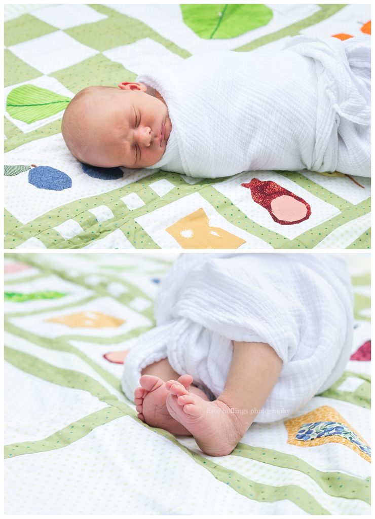 newborn on handmade blanket